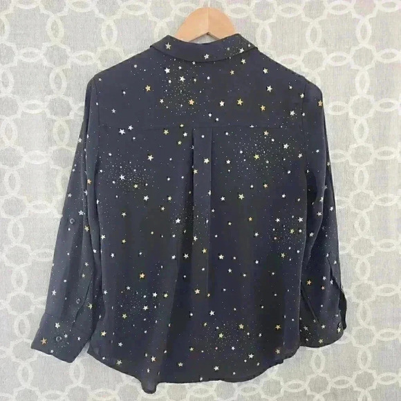 Investments Button Up Long Sleeve Star All over print Women's Shirt PS - Picture 2 of 8